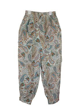 Paisley Print Pants By Mainstrip Elastic Waist Pockets Boho Womens Size S Hippie